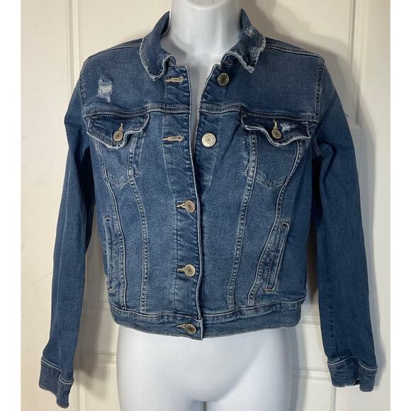 So Distressed Four Pocket Blue Jean Jacket Boho Preppy Xs - Picture 1 of 7